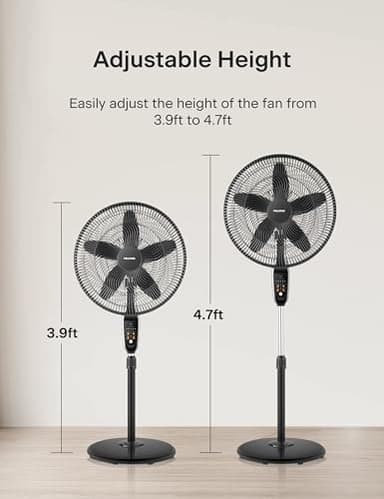 PELONIS PFS45A5BBB 18 inch 5-Blade Oscillating, Adjustable Standing Pedestal Remote, LED Display, 5 Speed Setting and 7-Hour Timer Fan, Black - Image 2