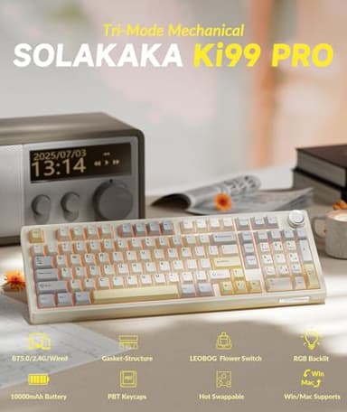 SOLAKAKA KI99 Pro 96% Wireless Mechanical Keyboard, RGB Gaming Keyboard, Hot-Swappable Pre-Lubed Switches, Gasket Structure Creamy Keyboards (Beige-White, Non-Silent Version) - Image 2