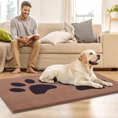 Buganda Dog Door Mat for Muddy Paws, Absorbent Dirt Trapper Washable Indoor Doormats, Non Slip Low-Profile Mud Mat for Dogs, Front Entrance Doormat for Inside Floor (48x30 Inches, Camel and Black) - Image 8