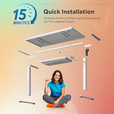 DEVAISE Standing Desk with Drawers, Whole-Piece Glass Adjustable Height Desk, 48 Inch Electric Stand Up Desk, Quick Install, White - Image 7