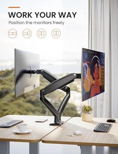 ErGear Dual Monitor Desk Mount up to 40 inches Screens, Max 26.4lbs Capacity Each, Heavy Duty Ultrawide Monitor Arm with USB Ports, Height Adjustable Monitor Stand, VESA 75x75mm or 100x100mm, Black - Image 8