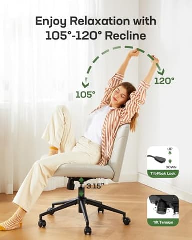 Marsail Criss Cross Chair with Wheels: PU Leather Cross Legged Office Chair Wide Armless Desk Chair Swivel Height Adjustable Vanity Chair for Make Up,Small Space,Bed Room(Beige) - Image 7