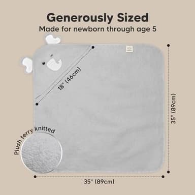 KeaBabies Hooded Baby Towel for Newborn - Viscose Derived from Bamboo Large Baby Bath Towels with Hood for Boys, Girls, Toddler, Extra Absorbent & Soft Newborn Bath Essentials (Elephant) - Image 2