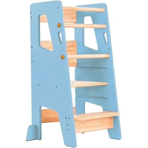 OCODILE Toddler Standing Tower - Adjustable Height Toddler Kitchen Stool Helper - Ideal Kids Kitchen Step Stool for Learning New Skills - Updated Design with Safety Feet - Blue - Image 1