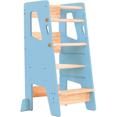 OCODILE Toddler Standing Tower - Adjustable Height Toddler Kitchen Stool Helper - Ideal Kids Kitchen Step Stool for Learning New Skills - Updated Design with Safety Feet - Blue - Image 1