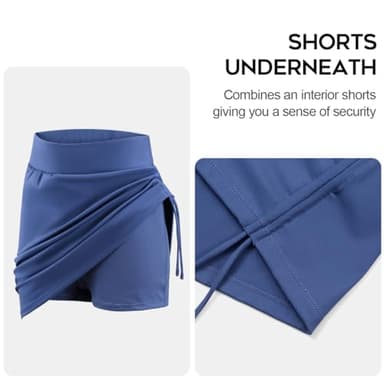 CAMEL CROWN Women’s Tennis Skirts with Adjustbale Drawstrings Athletic Golf Skorts for Summer Hiking Tummy Control Navy Blue - Image 4