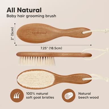 Wooden Baby Hair Brush - Cradle Cap Baby Brush with Soft Goat Bristles, Perfect Gentle Scalp Newborn Comb for Infant, Girls, Boys, Bath Essentials(Dark Walnut, Oval) - Image 2