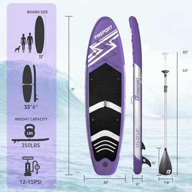 FBSPORT 11' Premium Stand Up Paddle Board, Yoga Board with Durable SUP Accessories & Carry Bag | Wide Stance, Surf Control, Non-Slip Deck, Leash, Paddle and Pump for Youth & Adult - Image 2