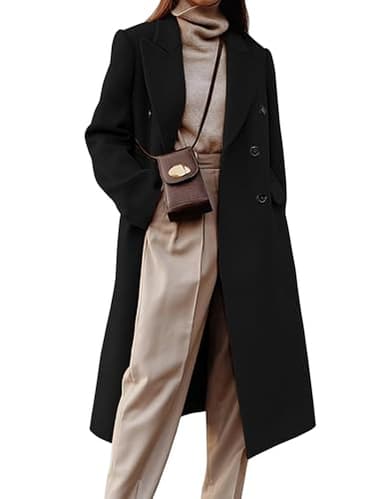 IDEALSANXUN Winter Coats for Women 2025 Trendy Black Trench Coat Peacoat Jackets Long Wool Dress Coats Winter Clothes, Black, L - Image 1