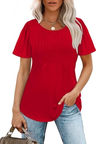 Womens Tops Dressy Casual Valentines Shirts Summer Tops Beach Vacation Clothes Short Sleeve Blouses Plus Size Red S - Image 2