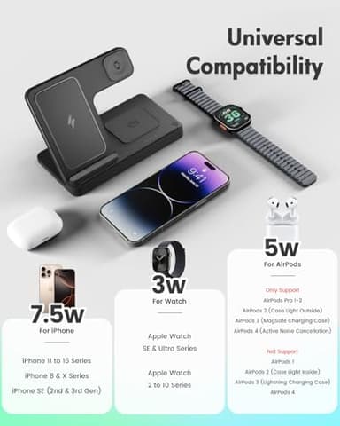 Wireless Charger iPhone Charging Station: 3 in 1 Charger Stand Multiple Devices for Apple - iPhone 16e 16 15 14 Pro Max 13 12 11 - Watch 10 9 8 7 6 5 4 3 2 SE and Ultra Series - Airpods 4 3 2 Pro - Image 2