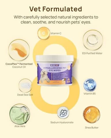 HICC PET Eyes Wipes for Dogs & Cats, Vet-Recommended Dog Eye Infection Treatment, Gently Remove Tear Stain, Debris, Discharge - Hypoallergenic Pet Eye Wash Cleaner for Eyes, Wrinkle, Face - 200pcs - Image 4