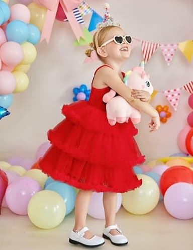 Arshiner Toddler Girls Tulle Dress Red Tutu Dresses for Girl Birthday Party Princess Outfit Layered Ruffle Fluffy Sleeveless Ball Gown Summer Clothes 4-5T - Image 4