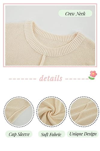 Saodimallsu Womens Tank Tops Summer Causal Loose Fit Cap Sleeve Crew Neck Knit Lightweight Sweater Pullover Top Green - Image 4