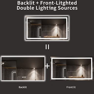 LOAAO 72X40 LED Bathroom Mirror with Lights, Anti-Fog, Dimmable, Backlit + Front Lit, Lighted Bathroom Vanity Mirror for Wall, Memory Function, Tempered Glass, ETL Listed - Image 5