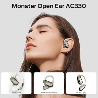 Monster Open Ear Headphones AC330, Wireless Earbuds Bluetooth 5.4 with Clear Talk, Stylish Rotating Case with Lanyard, Type-C Charging, Comfort Fit, 24H Playback, IPX5 Water Resistant, White - Image 2
