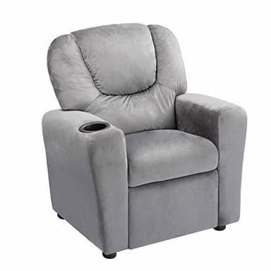 Naomi Home Suri Kids Recliner Chair with Cup Holder & Footrest, Gray Microfiber - Cozy Lounge for Toddlers & Children - Image 4
