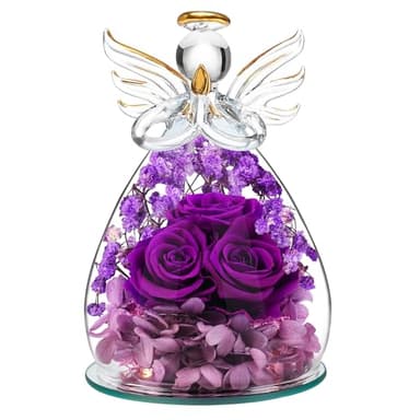 Beferr Birthday Gifts for Women Mom Fresh Flowers for Delivery Prime Forever Preserved Rose in Glass Angel Figurine for Grandma Sister Daughter Wife - Image 1