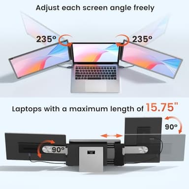 15.6" Laptop Screen Extender, 1080P FHD Laptop Monitor Extender with 120% sRGB, 235°Rotation Detachable Dual Monitor, Plug & Play, Triple Screen Compatible with Windows, Mac, Chrome - Image 4