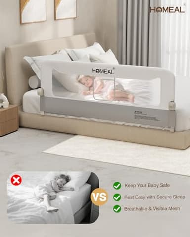 HOMEAL 32"x24" Bed Rail for Toddlers - Foldable Bed Side Rail with U-Shape Base, Baby Bed Rail Guard for Twin, Full, Queen, King Mattress, Grey/White 1 Pack - Image 5