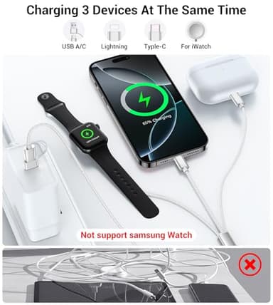 Temdan for Travel Vacation Essentials,3 in 2 USB C Cable for Apple Watch Charger/iPhone 17 Charger/Lightning,Multi Charging Cable Cord,Camping Essentials,Designed for iWatch &iPhone 16-12-4FT White - Image 3