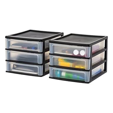 IRIS USA Plastic Stacking Desk Top 3-Drawer Storage Organizer, 2-Pack, for Makeup Vanity Nail Polish Bathroom Stationery Art Craft Supplies Kitchen Office Garage and Small Organization, Medium, Black - Image 1