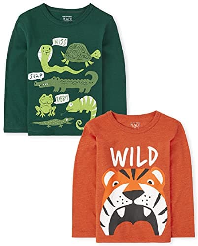 The Children's Place baby boys and Toddler Long Sleeve Graphic T- 2-pack T Shirt, Animal 2, 18-24 Months US - Image 1