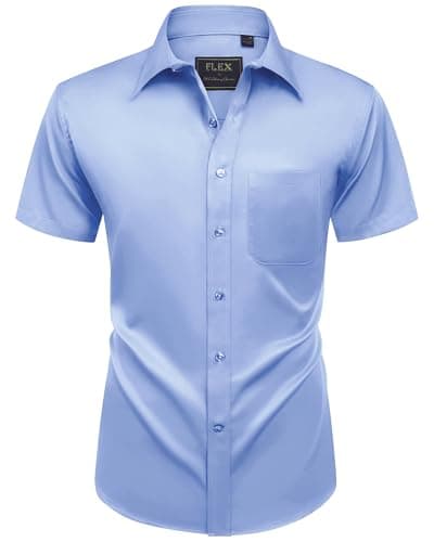 Alimens & Gentle Mens Short Sleeve Dress Shirts Wrinkle Free Solid Casual Button Down Shirts with Pocket, Light Blue, 4X-Large - Image 1