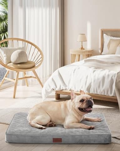 OhGeni Orthopedic Waterproof & Machine Washable Dog Bed for Small Medium Pets, Suitable for Crates, Cat Mat with 25D Egg Crate Foam, Removable Cover & Invisible Zipper, 30 Inches(Gray) - Image 1
