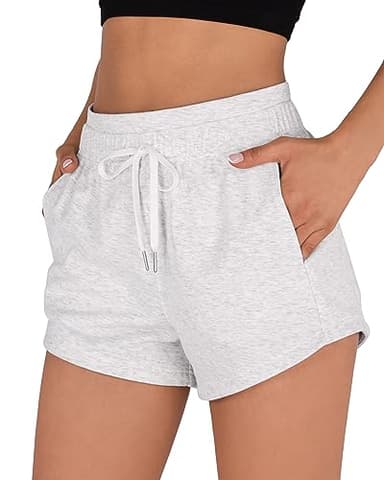 ODODOS Women's Sweat Shorts with Pockets Cotton French Terry Drawstring Summer Workout Casual Lounge Shorts, White Heather, Medium - Image 1