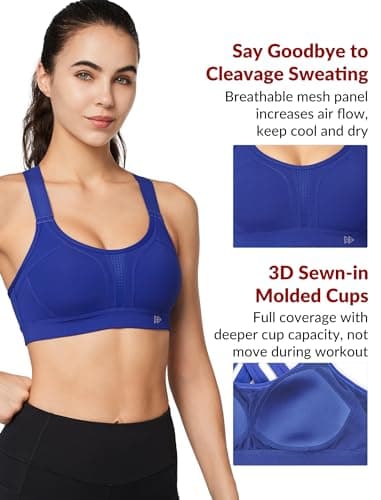 Yvette Sports Bra High Impact Adjustable Criss Cross Back, Full Support for Large Bust No Bounce, Royal Blue,XL - Image 2