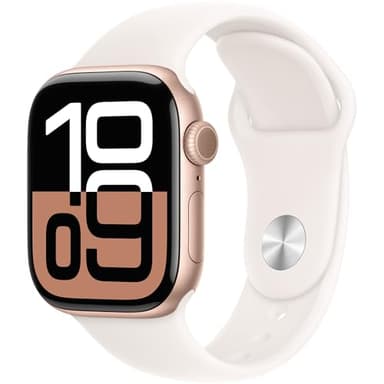 Apple Watch Series 10 [GPS + Cellular, 42mm] - Rose Gold Aluminum Case with Starlight Sport Band, S/M (Renewed Premium) - Image 1