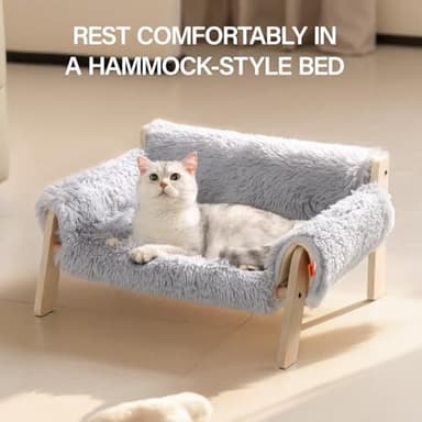 MEWOOFUN Cat Couch Bed, Pet Sofa for Indoor Cats Wooden Indoor Elevated Cat Beds with Removable Mattress Cover Suitable for Kitty, Puppy or Small Animal (Grey, Medium - Image 5