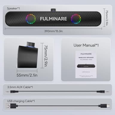 FULMINARE Bluetooth Speaker with 26W HD Sound, Portable Speaker Up to 30H Playtime, AUX&TF-Card&USB Input, LED Lights, Speakers Bluetooth 5.3 Wireless for Home/Party/Outdoor, (Black) - Image 7
