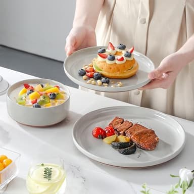 MALACASA Plates and Bowls Sets, 12 Pieces Modern Stoneware Dinnerware Set for 4 Kitchen Dinner Set Ceramic Dishware Dishes Set Microwave and Dishwasher Safe, Grey, Series TARA - Image 6