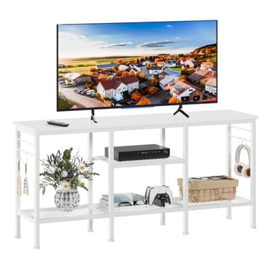 Furologee TV Stand for TVs up to 55 Inch, Entertainment Center with Open Storage Shelves, Media Console Table with Soundbar Shelf for Living Room, Bedroom, White - Image 1