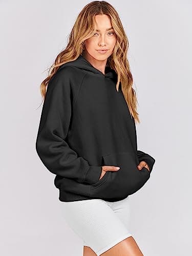 ANRABESS Women Hoodies Oversized Fleece Long Sleeve Comfy Casual Basic Pullover Sweatshirts 2025 Fall Outfits Y2K Clothes Black Small - Image 3