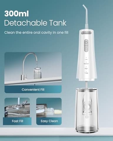 Onlyone Water Dental Flosser, 300ML Portable Oral Irrigator for Teeth, 4 Modes and 5 Jet Tips,Rechargeable Irrigation Cleaner,Electric Flossing Machine Power Flossers & Irrigator Accessories White - Image 7