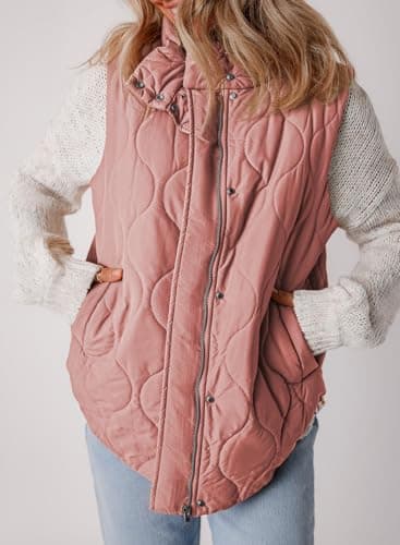 EVALESS Womens Fashion Cropped Puffer Vest Fall Winter 2025 Lightweight Quilted Stand Collar Sleeveless Button Down Jackets Warm Coat Outerwear Gilet with Pockets Gossamer Pink Small - Image 5