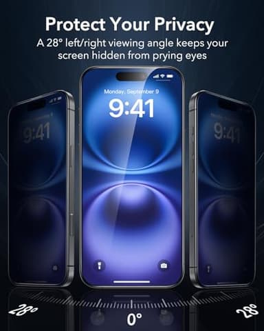 ESR 3 Pack 9H+ Glass for iPhone 16/ iPhone 15 Privacy Screen Protector, [Military Grade Shatterproof & Longest Durable] Armorite Anti-spy Tempered Glass with UltraFit Tray - Image 3