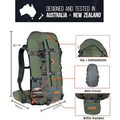 SPIKA Hunting Backpack Internal Frame for Men Waterproof Hunting Pack with Rifle Holder Rain Cover Extendable 40L+ Capacity - Image 4
