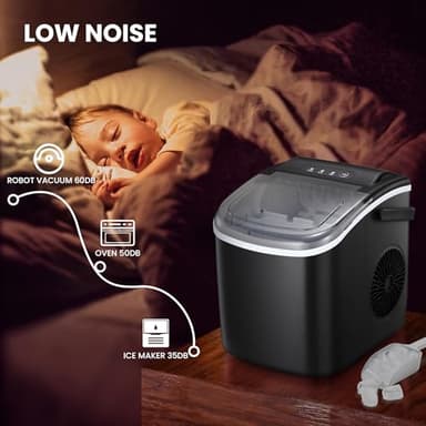 KISSAIR Ice Makers Countertop, Portable Ice Maker with Handle, 26.5 lbs/24H, 9 Bullet Ice Cubes in 6 Mins, Self-Cleaning Ice Machine with Basket and Scoop for Home, Kitchen, RV, Camping (Black) - Image 4