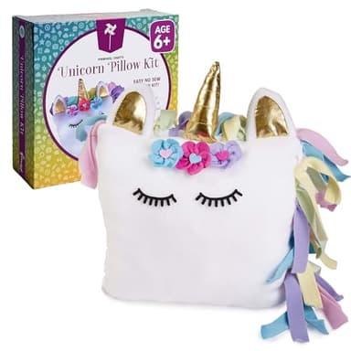 Pinwheel Crafts Unicorn Pillow Kit - DIY Arts and Crafts for Kids Ages 6 7 8-12+ Years, No Sewing Kit for Kids, Unicorn White Pillow Craft Kits for Birthday, Christmas Gifts for Girls - Image 1