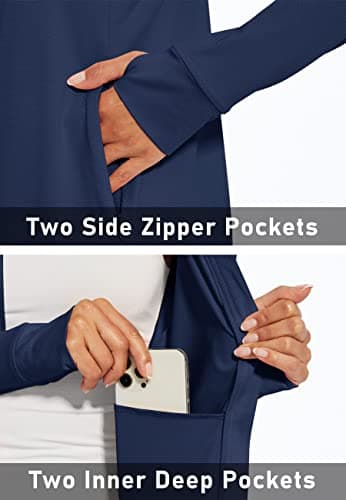 MAGCOMSEN Women's Lightweight Athletic Jacket Zipper Running Shirts Quick Dry Long Sleeve Sun Protection Shirts Navy M - Image 4