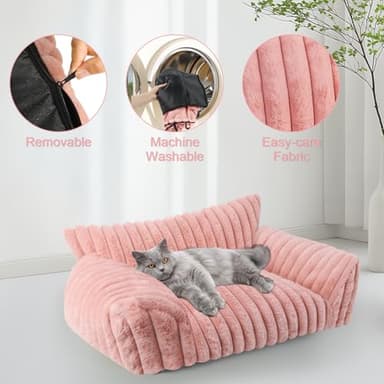 Cute Cat Couch Bed for Indoor Cats, Fluffy Pet Cat Sofa with Premium Soft Corduroy Fleece, Cute Small Dog Beds for Small Dogs, Fuzzy Puppy Chair with Removable Washable Cover (24x18x10,Pink) - Image 7