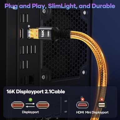 VESA Certified 16K Displayport Cable 2.1, DP 2.1 Cable 10FT-3M [16K@60Hz, 8K@120Hz, 4K@240Hz 165Hz 144Hz] Support 80Gbps HDR, HDCP DSC 1.2a, Compatible FreeSync G-Sync Gaming Monitor 4090 7900xtx - Image 3