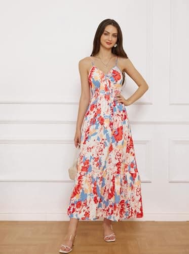 GRACE KARIN Women 2025 Summer Spaghetti Strap Dress Sleeveless V Neck Tie Front Casual Beach Party Maxi Dresses - Image 7