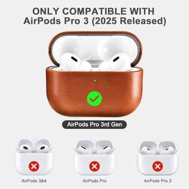 ICARER AirPod Pro 3 Case, 100% Geniune Leather Case, Handmade Top Grade Vintage Cover, Shockproof Protective Cover Support Wireless Charging, Compatible with AirPods Pro 3 2025 Model (Brown) - Image 2
