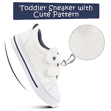 K KomForme Toddler Boys & Girls Shoes Kids Canvas Sneakers with Cartoon Dual Hook and Loops, Size 12 Little Kid, White - Image 3
