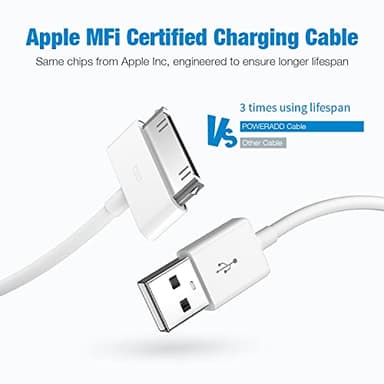sarmert Apple Certified 30 Pin USB Charging Cable, 4.0ft USB Sync Charging Cord iPhone Compatible for 4 4s 3G 3GS iPad 1 2 3 iPod Touch Nano White (1 PCS) - Image 2